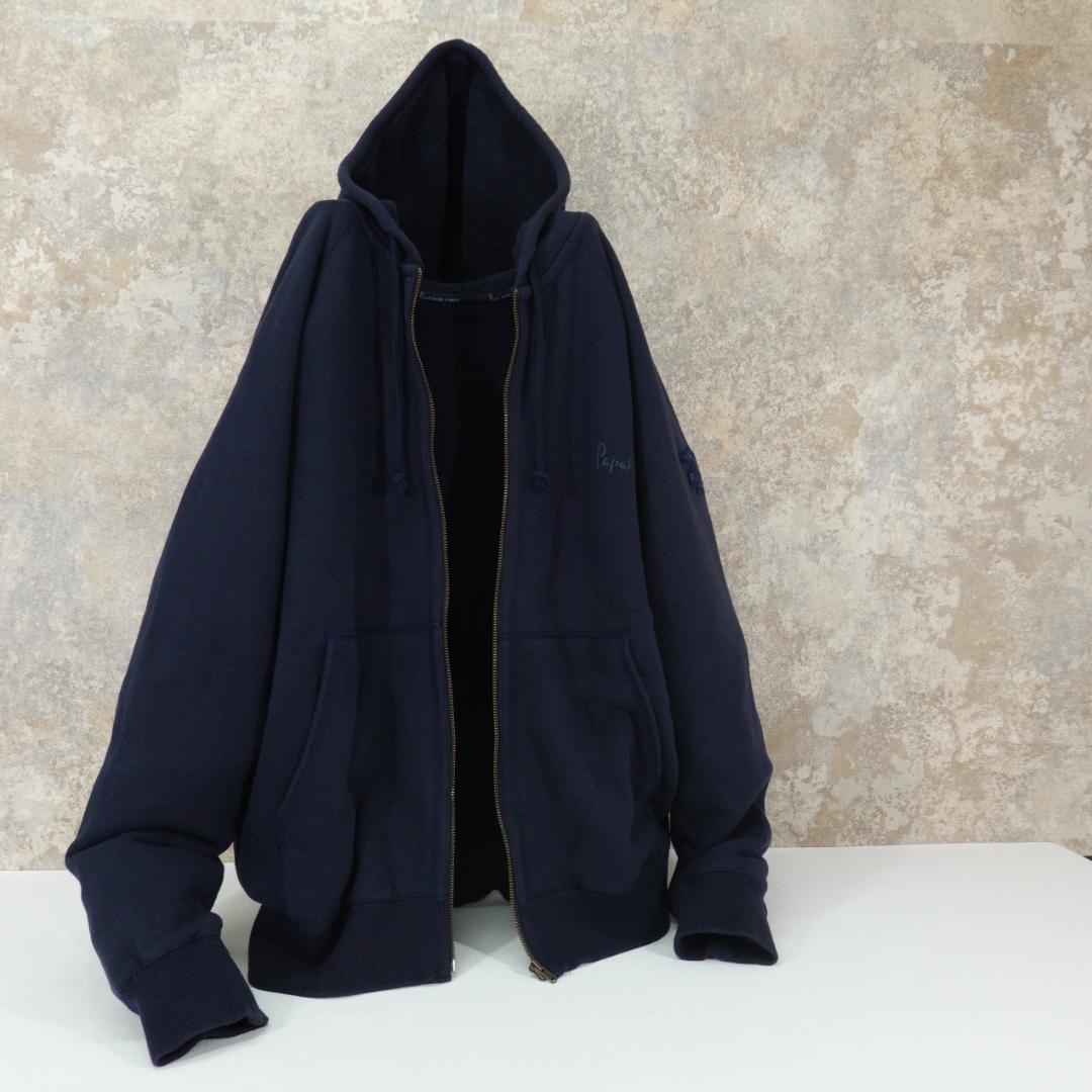 papas 日本製 スウェットジップパーカー L ネイビー ロゴ ワッペン