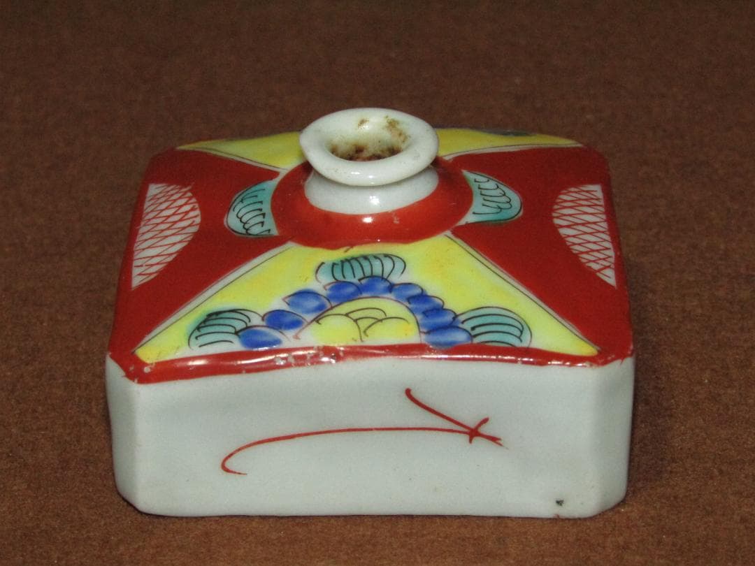 【色絵　草花紋図　四方　油壷　三点】古伊万里