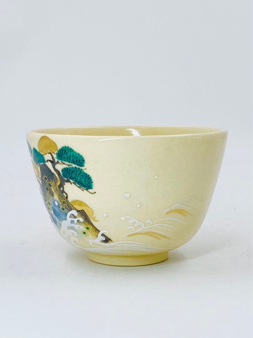 【通次阿山】呉須色絵松島 茶碗 桐共箱 底部在銘　茶道具　京焼