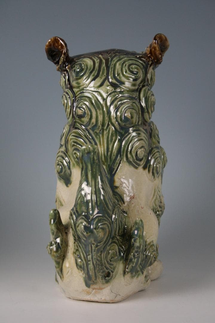 金城敏徳 作　緑釉立シーサー（特大）1対