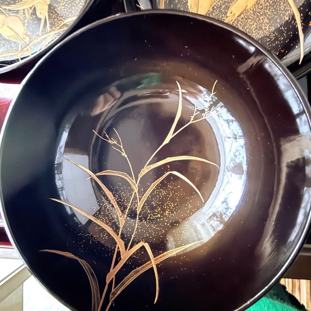 2245様感謝‼️JAPAN蒔絵かわせみ天然木伏蒔絵 芦にかわせみ真塗厚物椀 5客