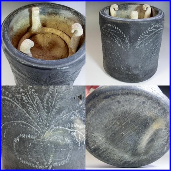 手炉■小さい手火鉢 蕪の絵 陶器 五徳付き 瓶掛け 風炉 火入れ 手焙り 古民具