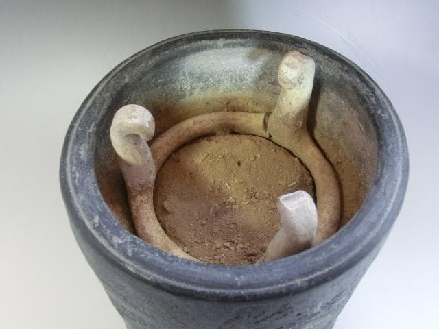 手炉■小さい手火鉢 蕪の絵 陶器 五徳付き 瓶掛け 風炉 火入れ 手焙り 古民具