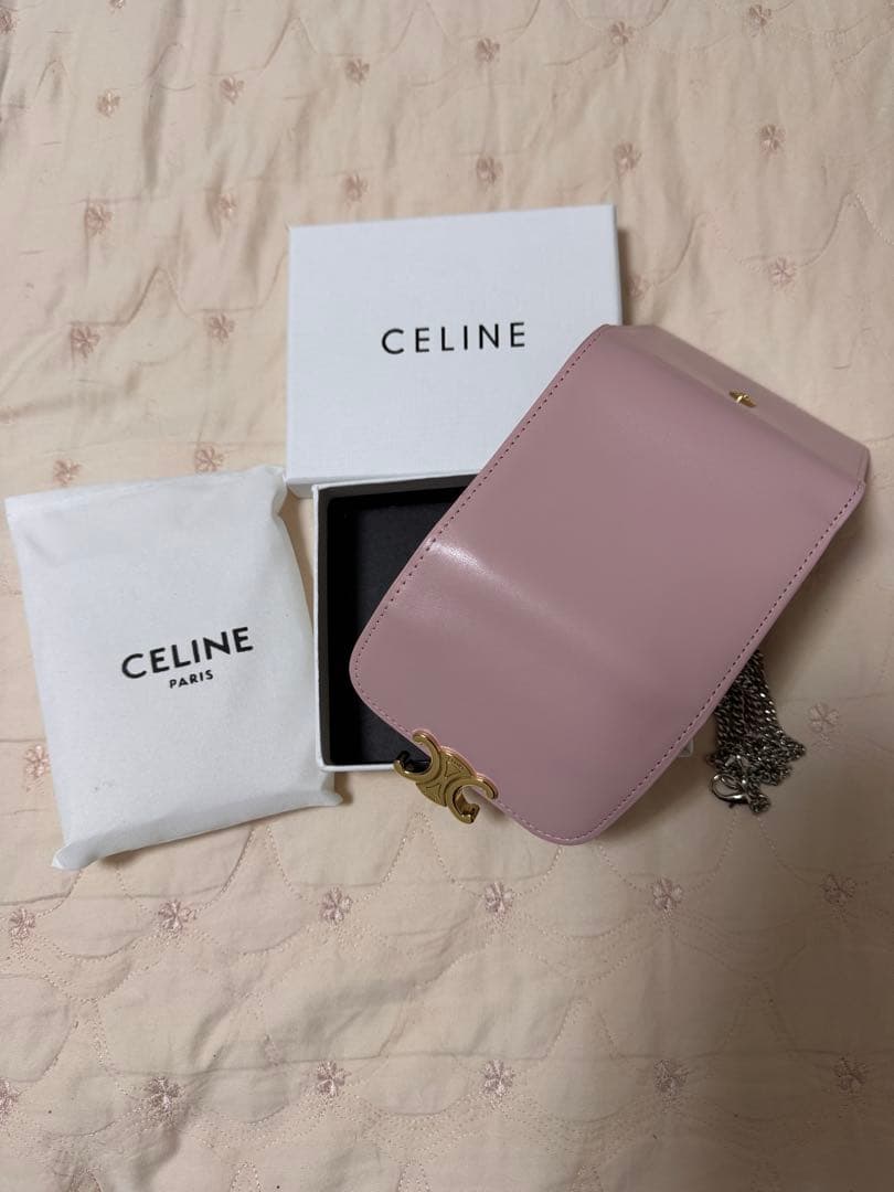 CELINE ピンク 三つ折り財布 チェーン付き