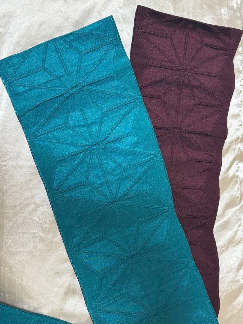 撫松庵 半幅帯 麻の葉 ボルドー×ターコイズ