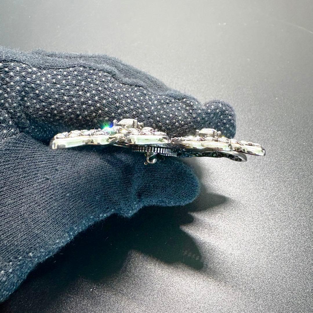 極美品✨グッチ ブローチ ラインストーン バタフライ 大ぶり シルバー