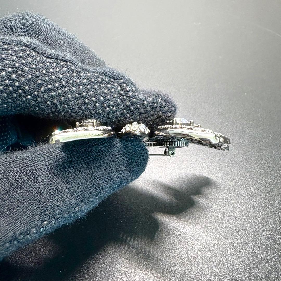 極美品✨グッチ ブローチ ラインストーン バタフライ 大ぶり シルバー