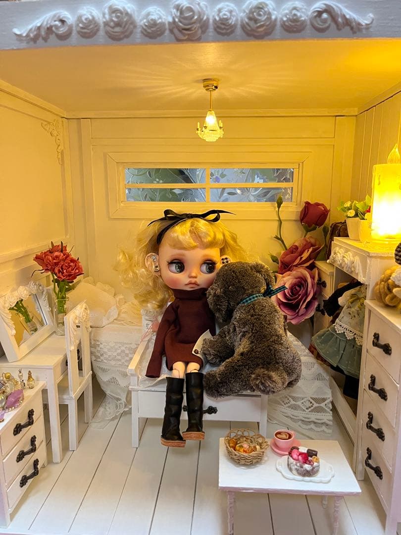 木製　ドールハウス背景ボード　ベッドがあるブライスハウス　一部変更SALEします