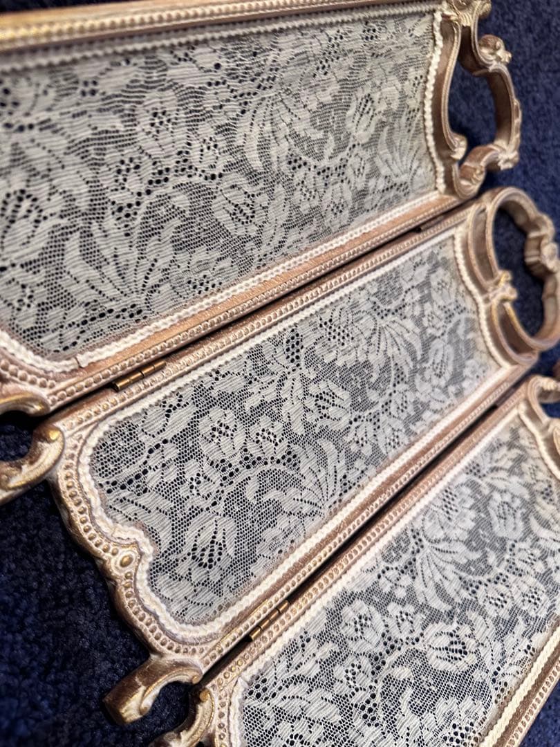 レースの三つ折り パーテーション 木製ボックス付き海外作家様 ハンドメイド