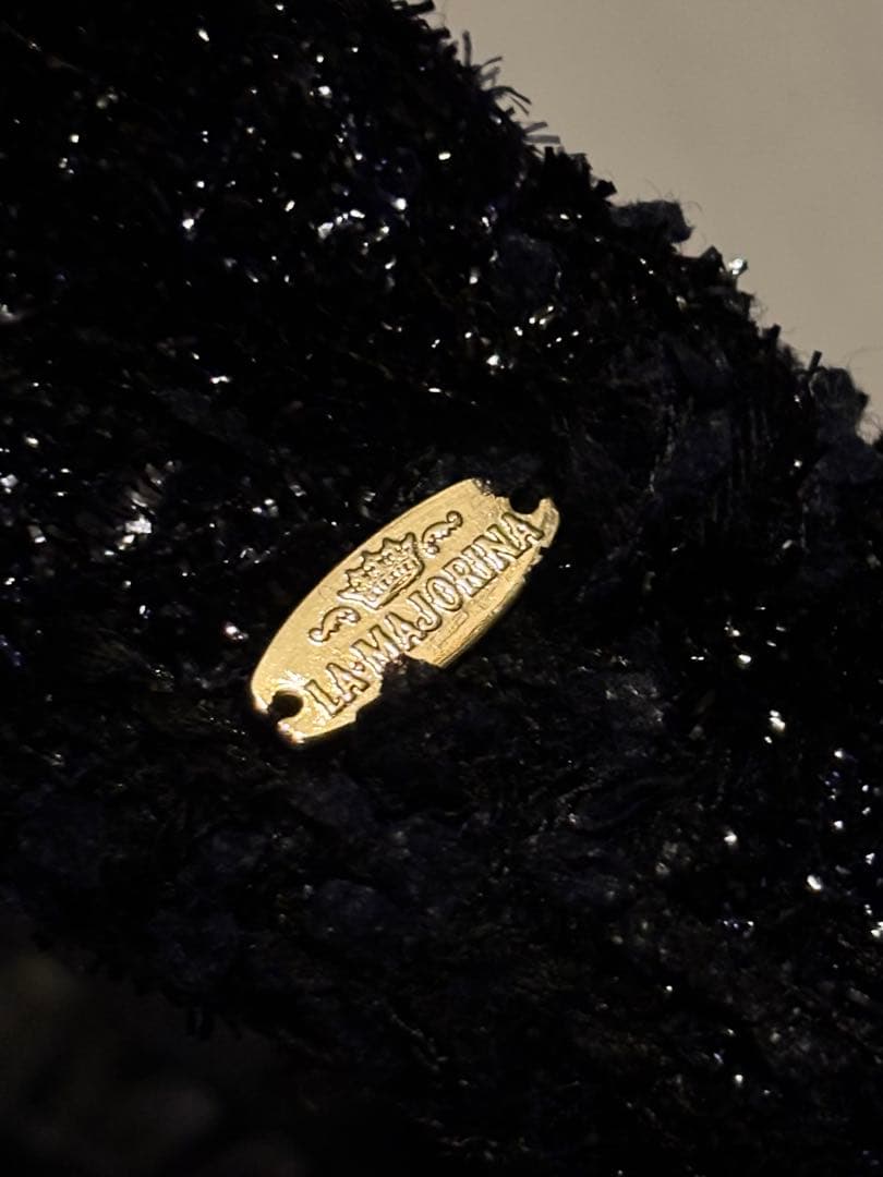 未使用 ラ マジョリーナ 大人のカチューシャ ヘアバンド ブラックラメ ツイード