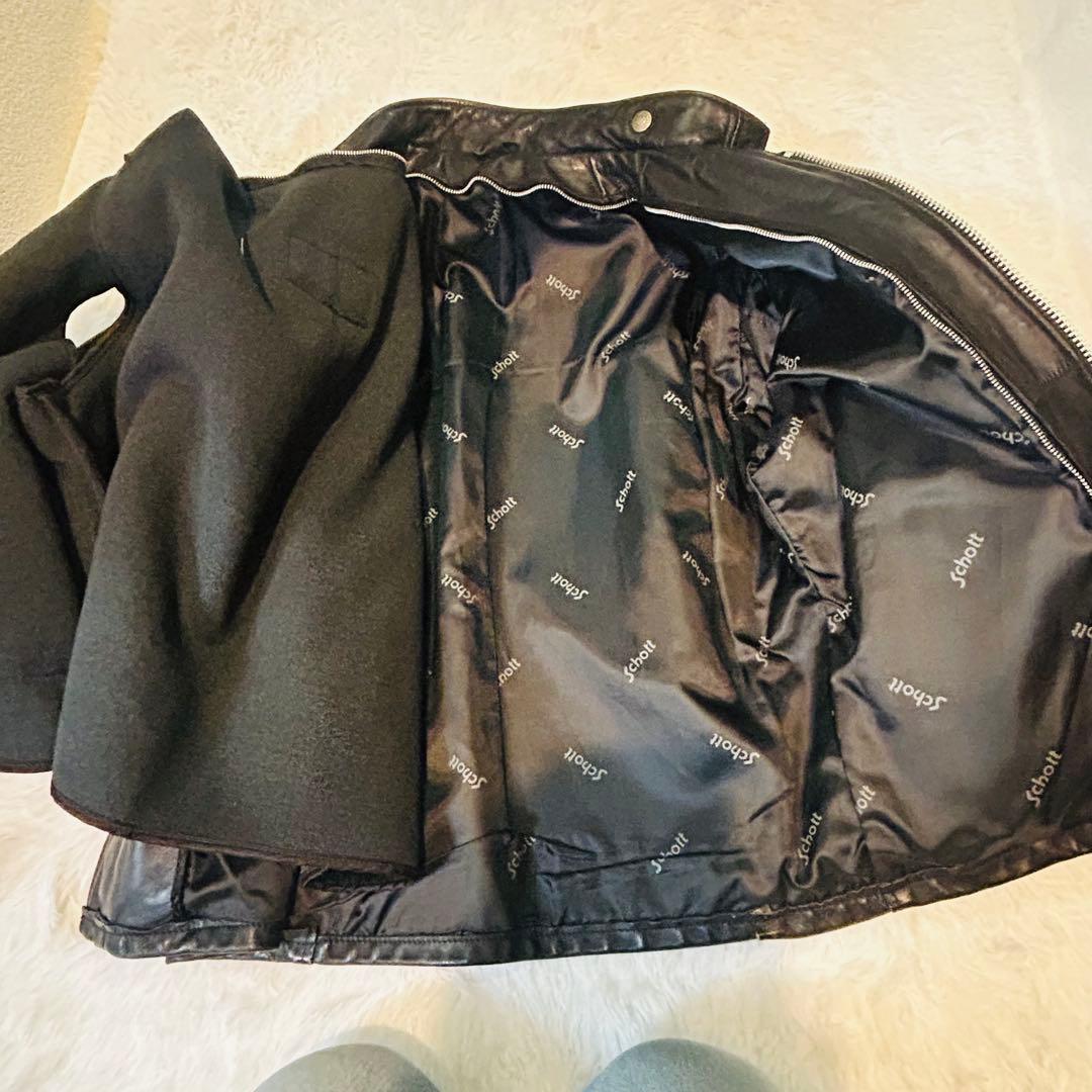 SHOTT レザーシングルライダース 641ブラックサイズ38 ボアライナー付き