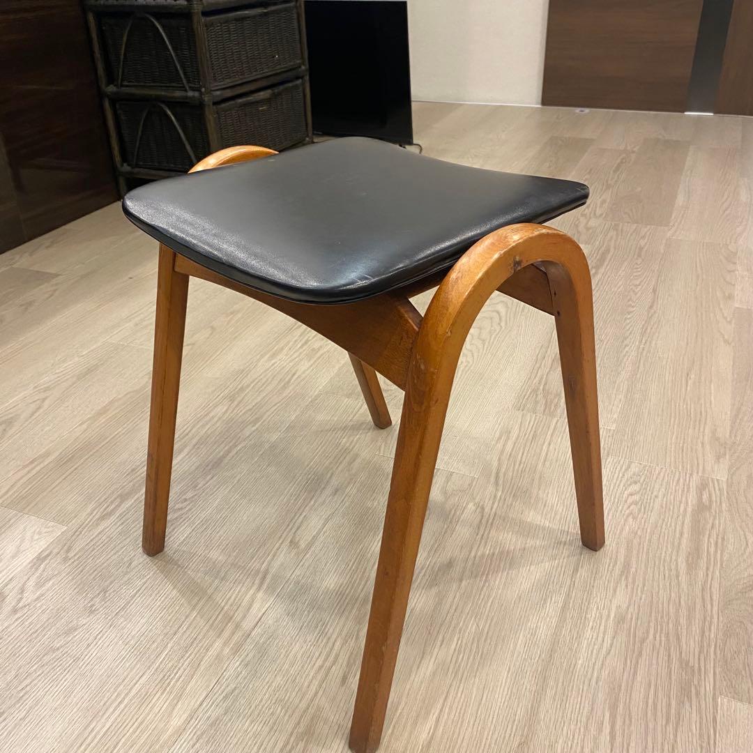 秋田木工　曲げ木スタッキングスツール　黒　椅子　アンティーク剣持勇