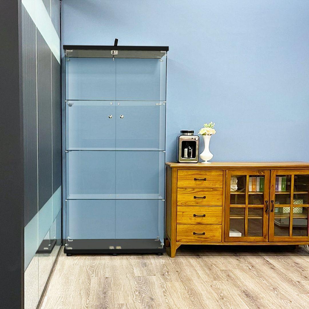 ガラスケース 4段両扉 コレクション フィギュア 棚 ショーケース 黒 2002