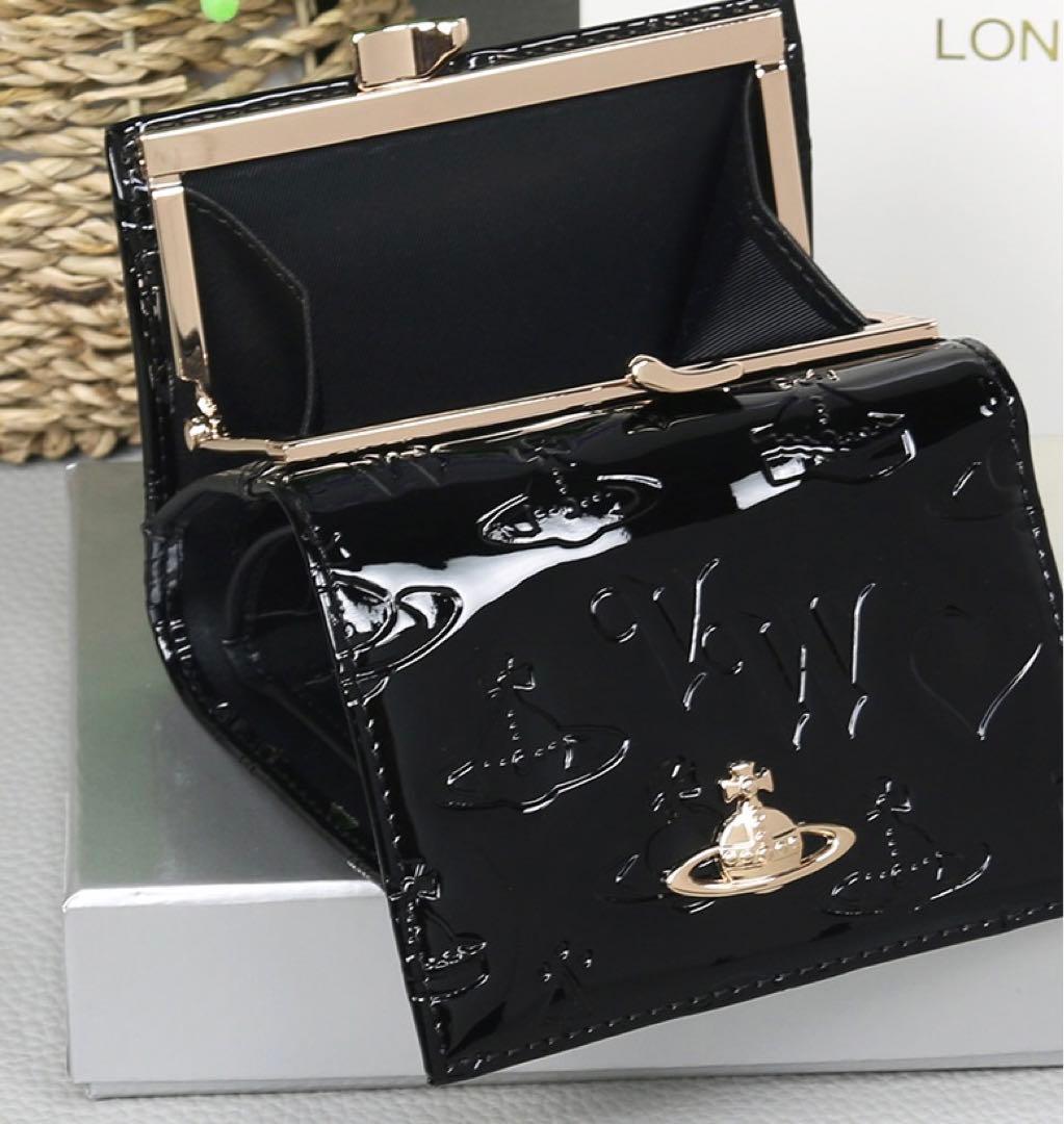 ブラック エナメル 三つ折り財布-110