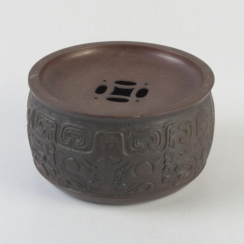中国　古銅宣徳銅　饕餮文　建水　茶こぼし　V　9652