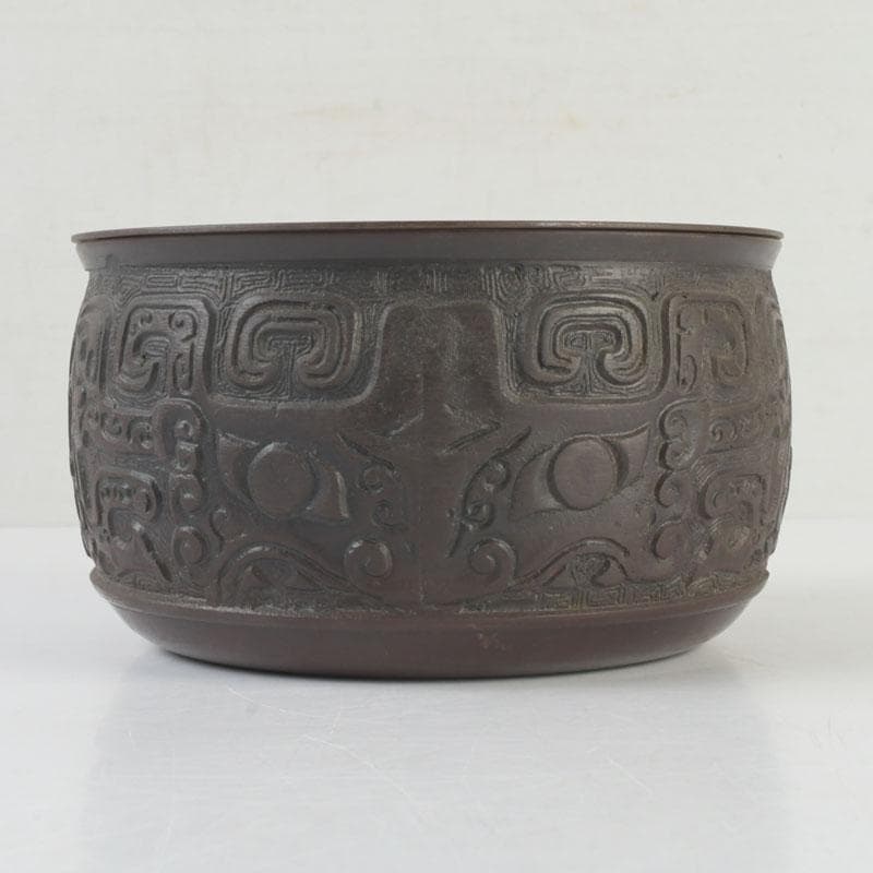 中国　古銅宣徳銅　饕餮文　建水　茶こぼし　V　9652