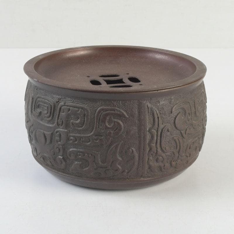 中国　古銅宣徳銅　饕餮文　建水　茶こぼし　V　9652