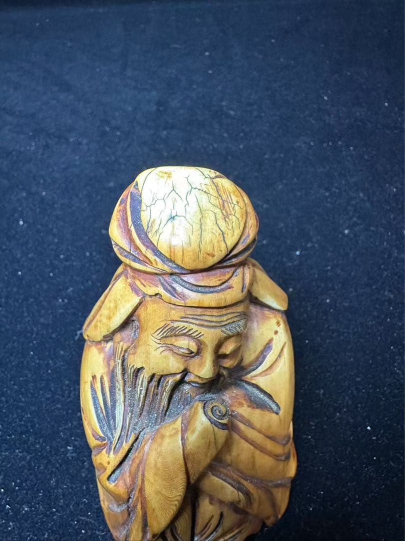 極上　置物　象牙調　寿老人　アンティーク　天然素材　彫刻 古美術品　細密細工