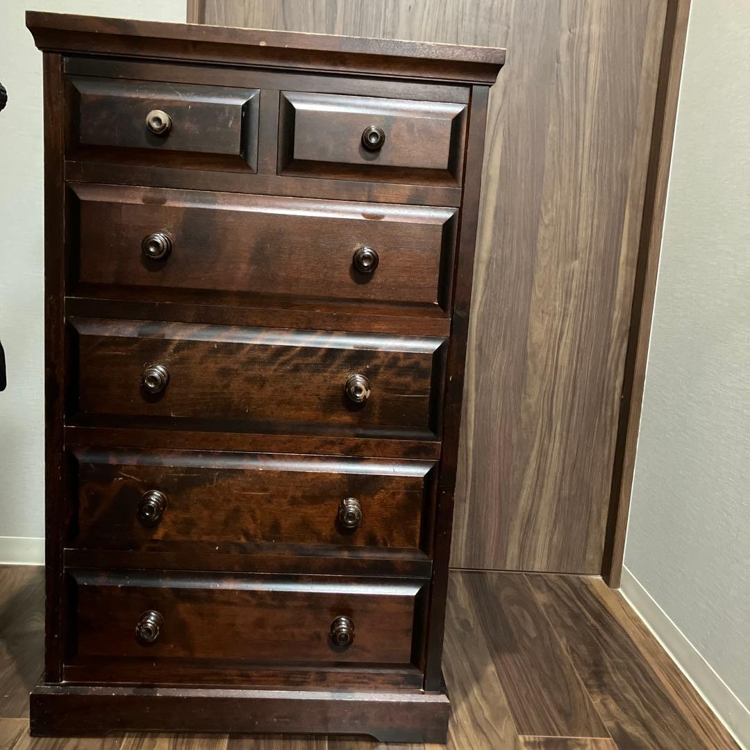 アンティークダークブラウン 6段タンス 北海道民芸家具と記載