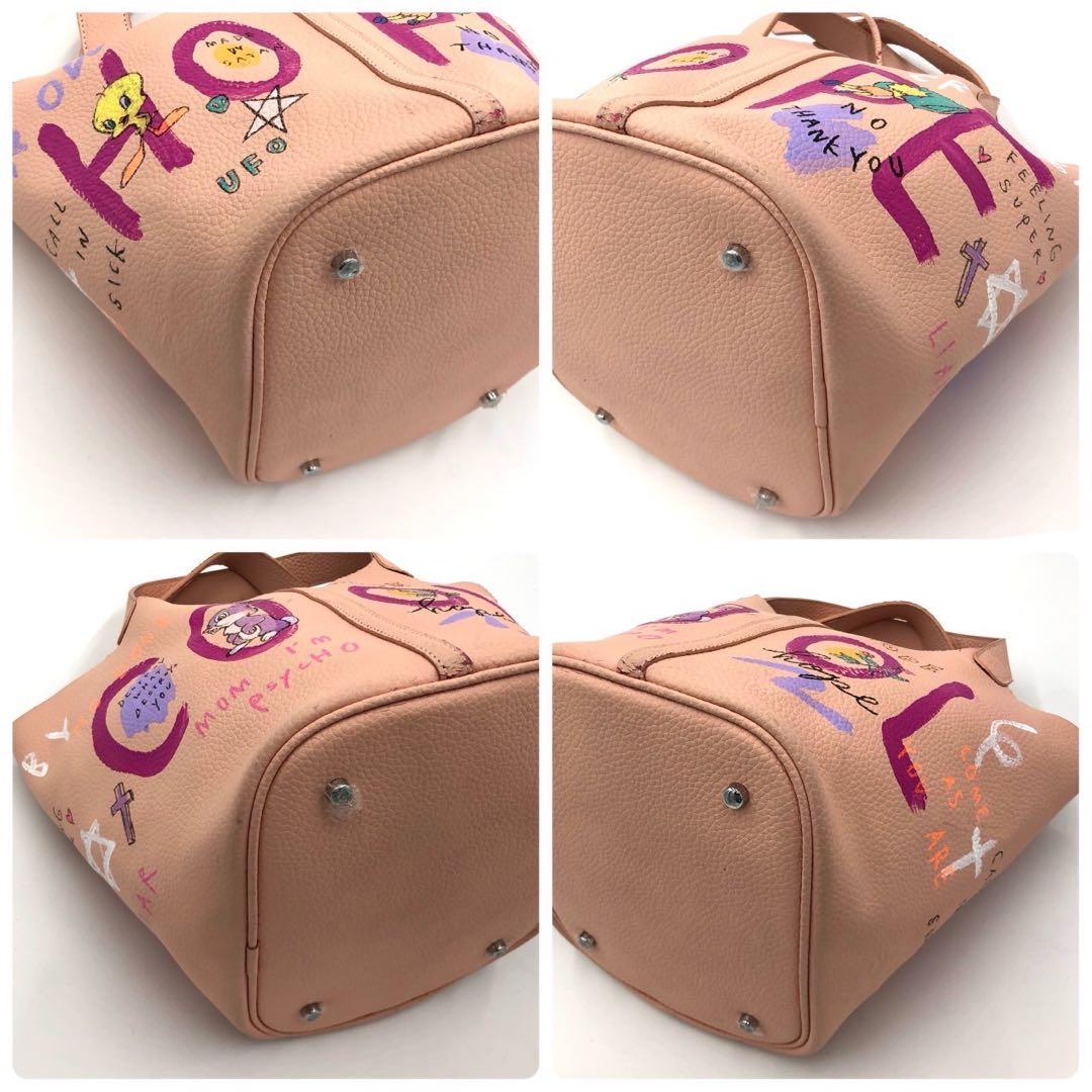 ゲルニカ キューブバッグ　ハンドバッグ　レザー ピンク　ペイント　レザー　ピンク