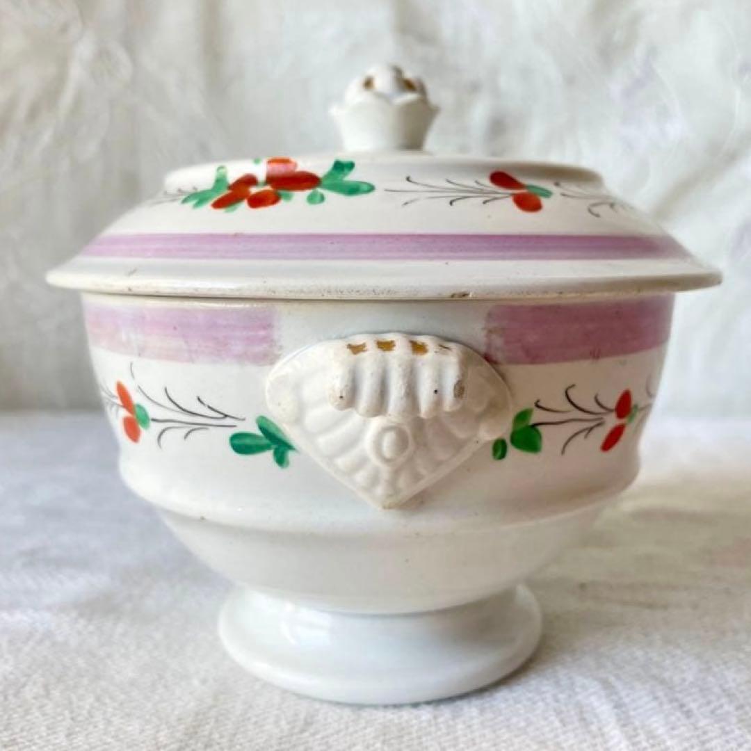 クレイユモントロー 花柄ブイヨンボウル スーピエール　フランスアンティーク