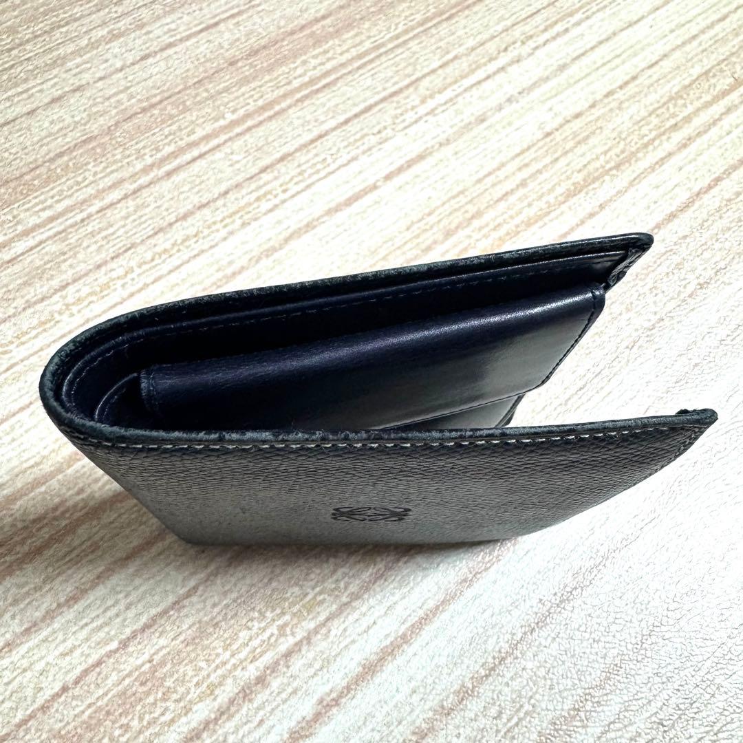 美品/LOEWEロエベ 二つ折り財布 アナグラム レザー ネイビー
