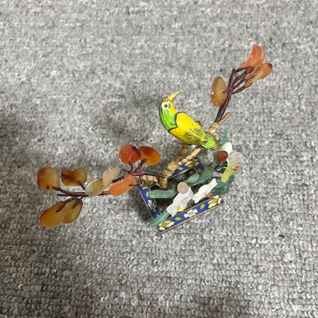 中国美術 古玩 七宝焼　玉石 瑪瑙 翡翠 彫刻 盆栽置物