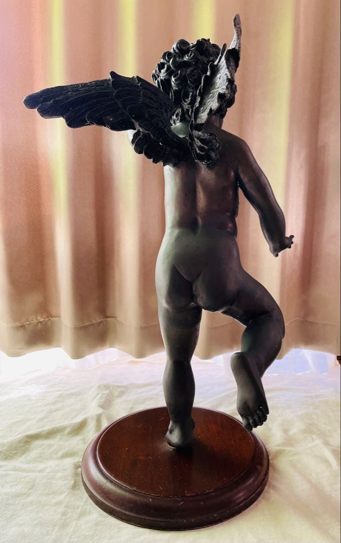 【天使】ブロンズ製 天使像 木製台座付き 高さ約65cm