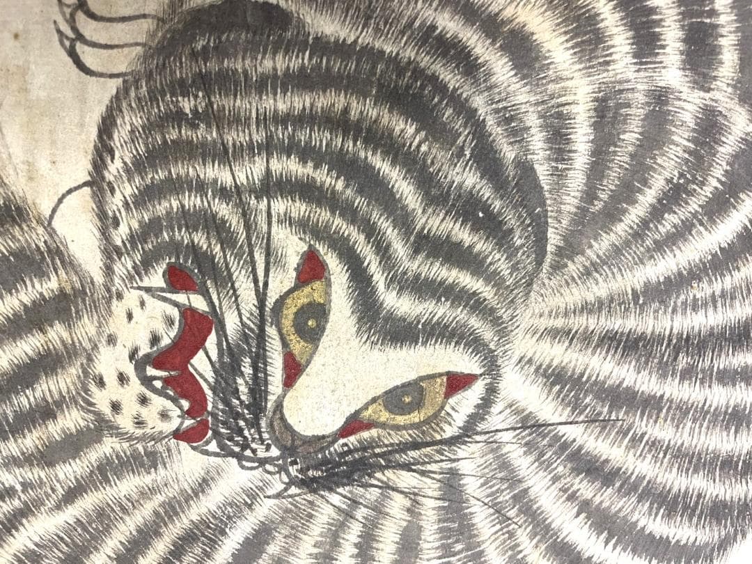 時代物 李朝 水墨画 虎 鳥 韓モノ 骨董 古玩 無銘