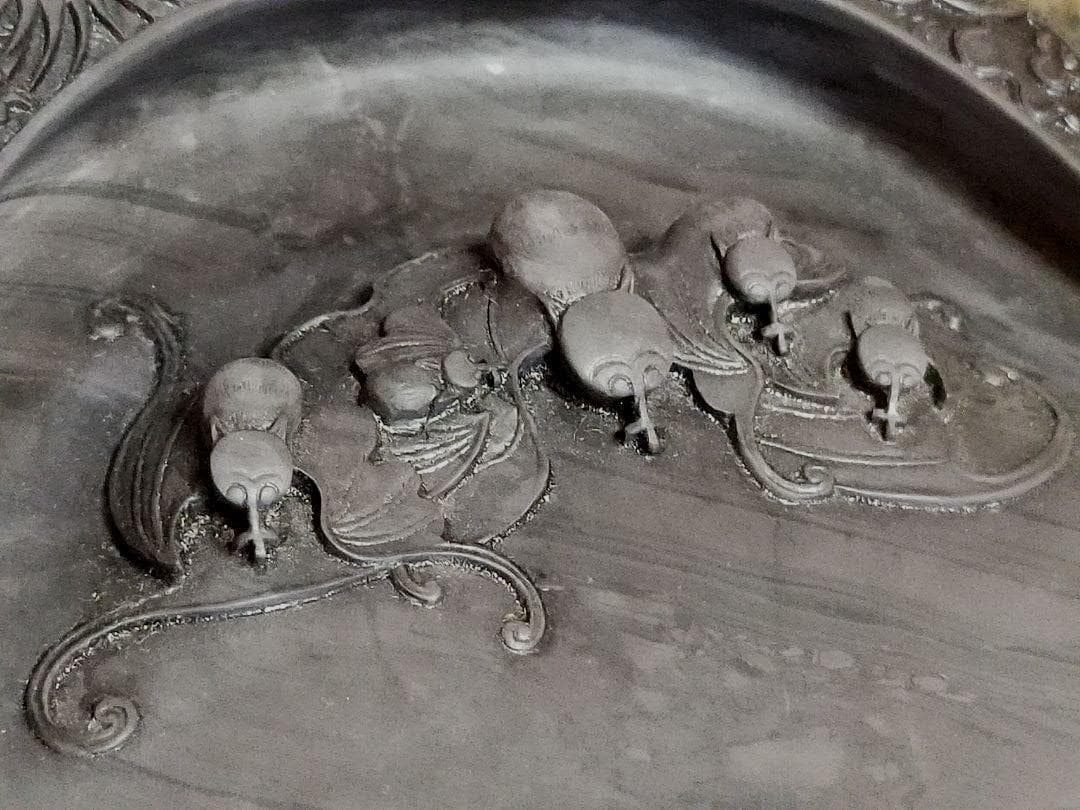 ♥大型　中国製　歙州　蝙蝠文双龍硯　硯　骨董品　端渓硯