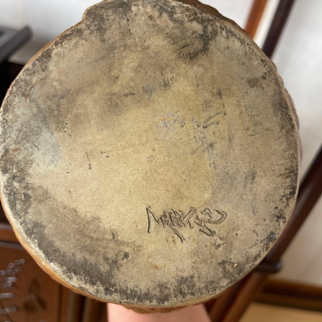 陶器製山水風景彫刻花瓶