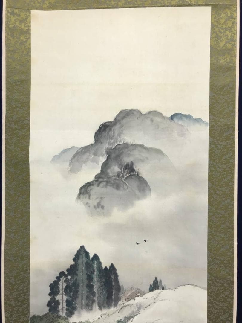 【真作】熊田青峰/山水図/掛軸/名家伝来/AC-320