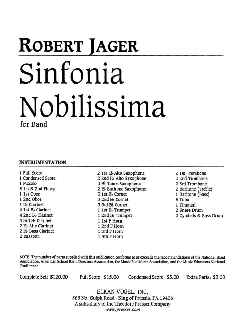 値下げ【吹奏楽・楽譜】シンフォニア・ノビリッシマ（スコア・パート譜セット）