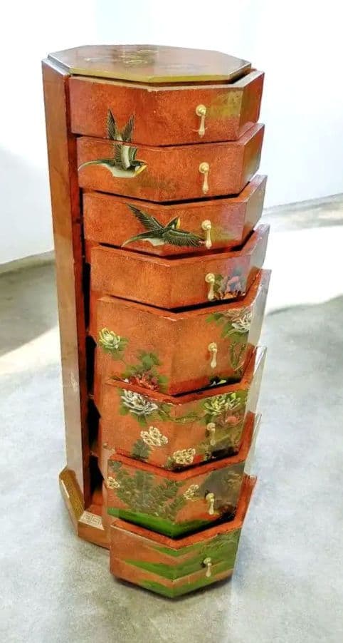 【アンティーク】中国家具 宝石棚 花鳥画 箪笥 チェスト 8杯 飾り棚 古家具