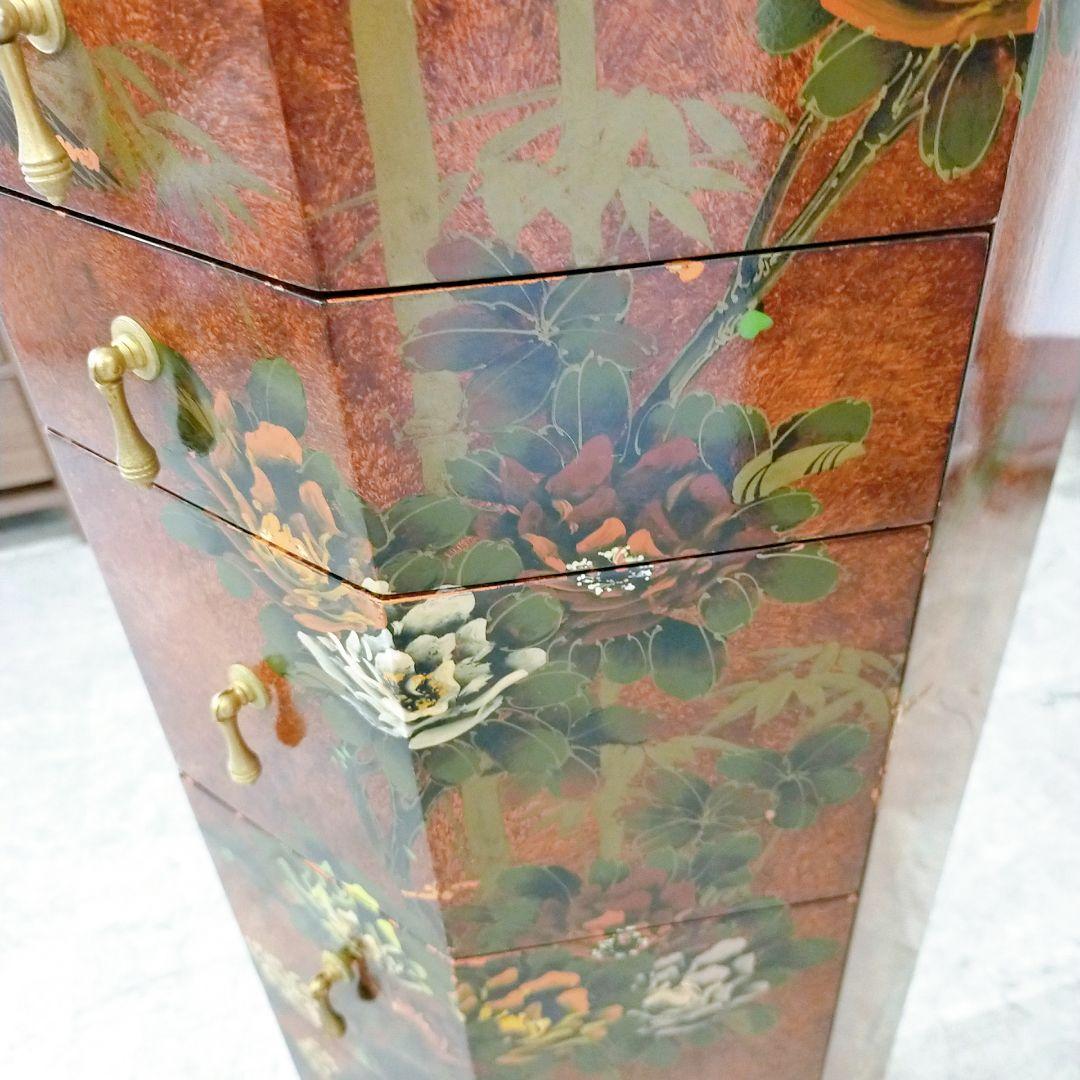 【アンティーク】中国家具 宝石棚 花鳥画 箪笥 チェスト 8杯 飾り棚 古家具