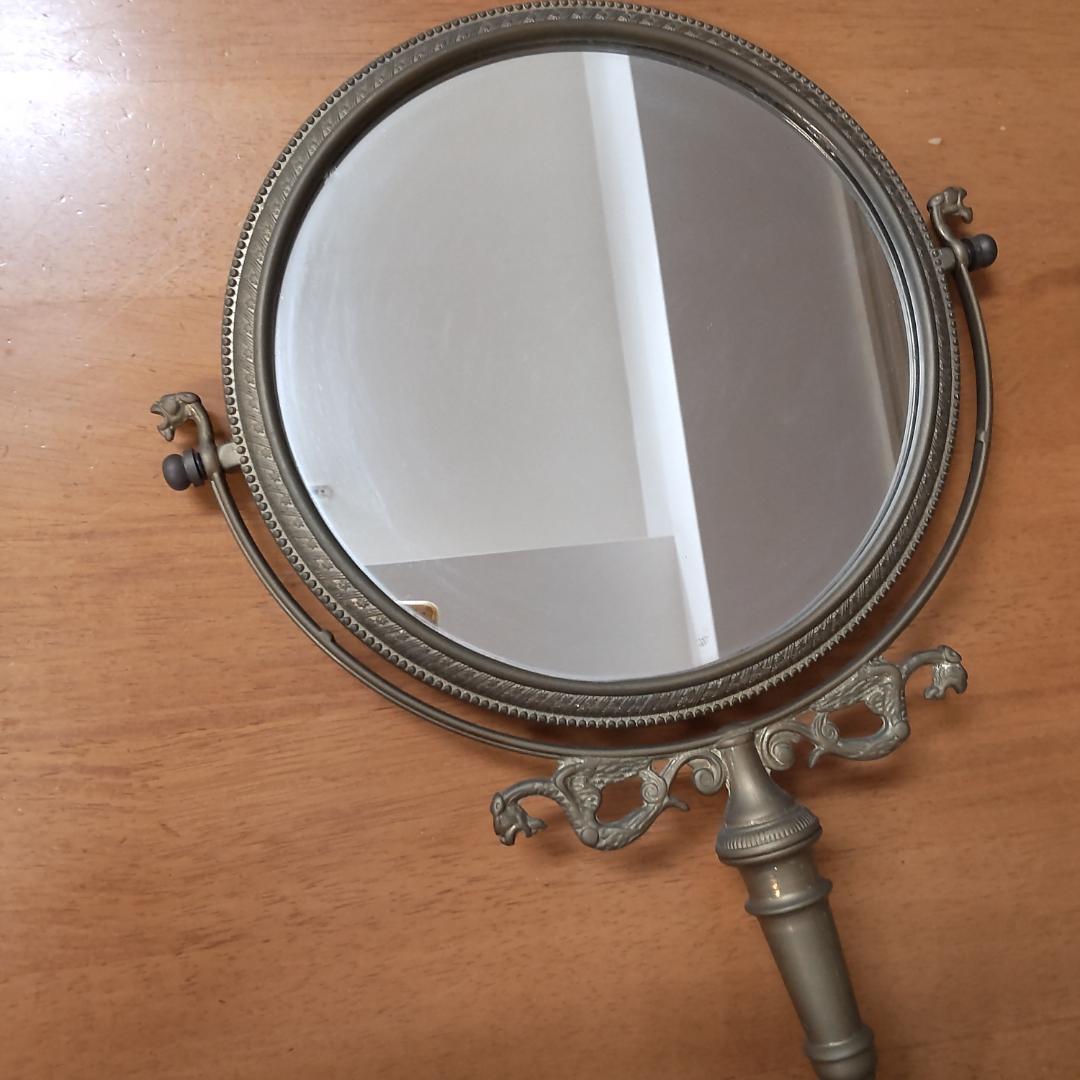 アンティーク仕上げ　鏡 ミラー スタンドミラー 卓上ミラー 卓上鏡 真鍮　ゴール