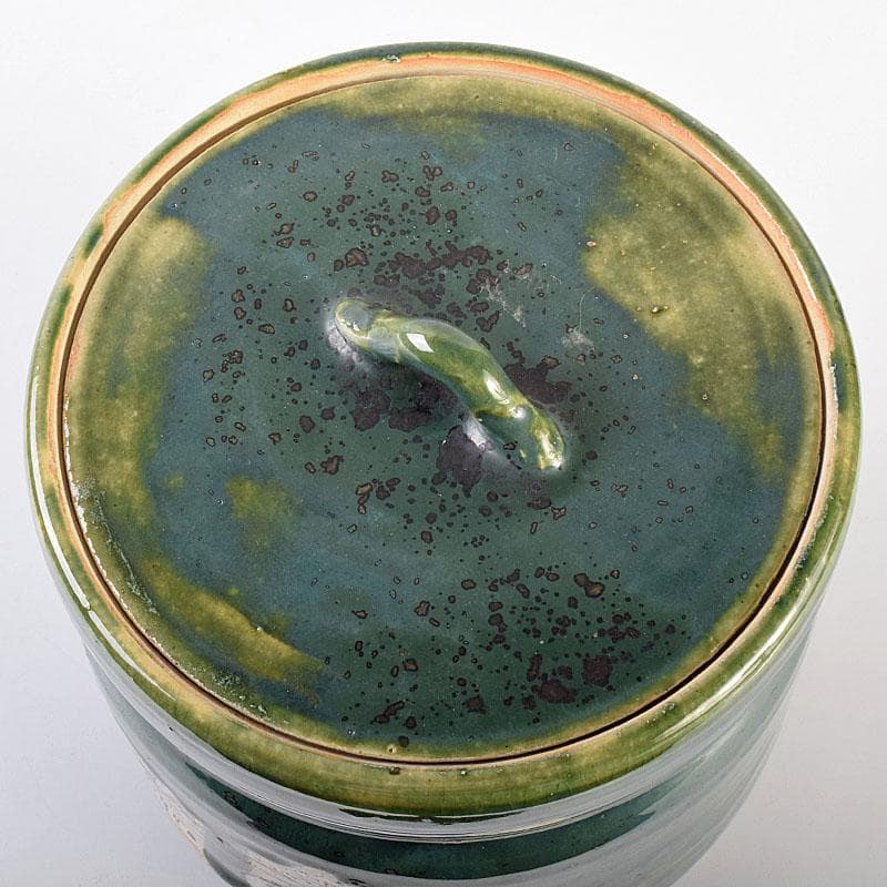 北大路魯山人作　織部焼　青織部　花文　水指　荒川豊蔵極め箱　M　R7589B