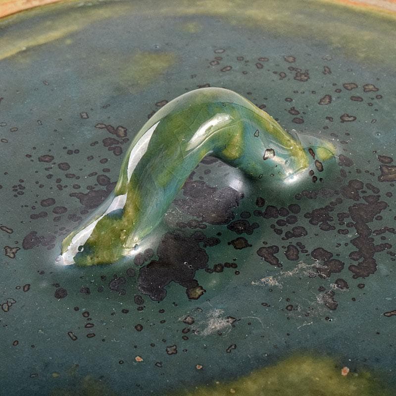 北大路魯山人作　織部焼　青織部　花文　水指　荒川豊蔵極め箱　M　R7589B