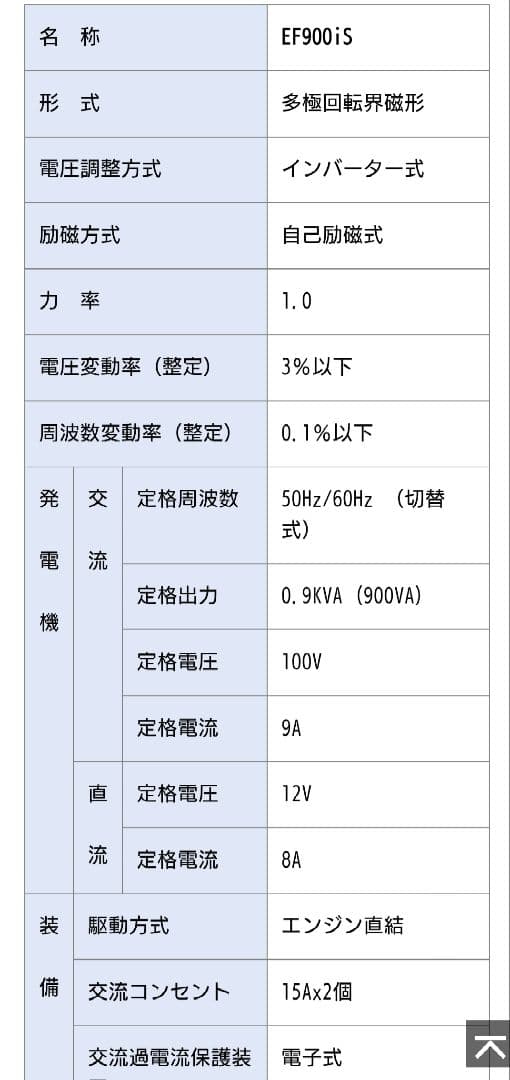ヤマハ発電機/ ヤマハ EF900iS /インバーター発電機 /発電機
