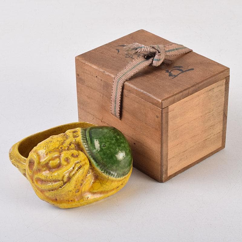 茶道具　永楽善五郎造　黄交趾　獅子形香合　共箱　M　R9339