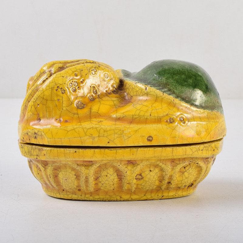 茶道具　永楽善五郎造　黄交趾　獅子形香合　共箱　M　R9339