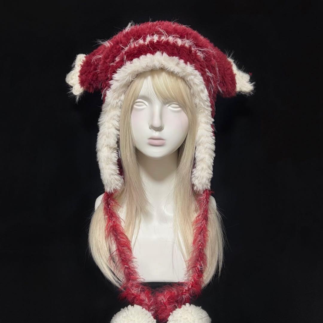 【A出品】垂れ耳ニット帽 イヤーマフ ハンドメイド 編み物
