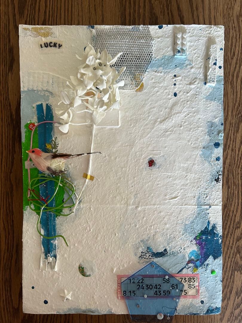 コラージュアート作品　ミクストミディア　和紙　ペイント　アメリカ