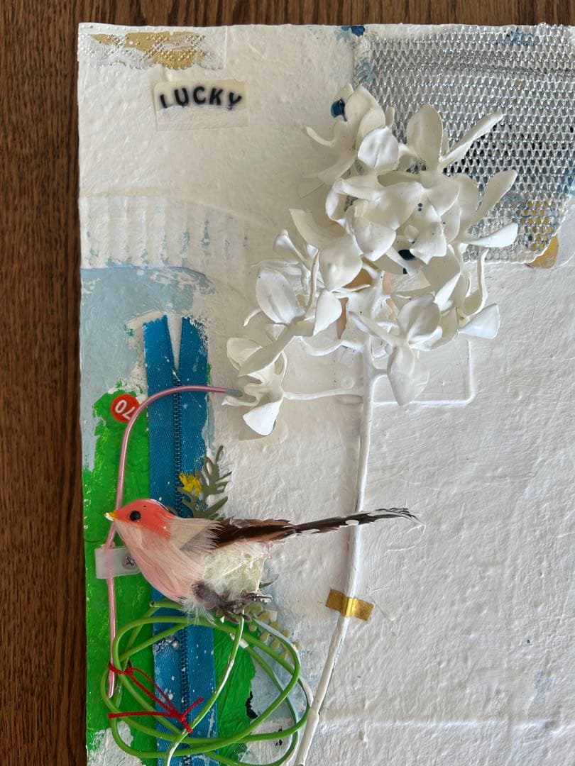 コラージュアート作品　ミクストミディア　和紙　ペイント　アメリカ