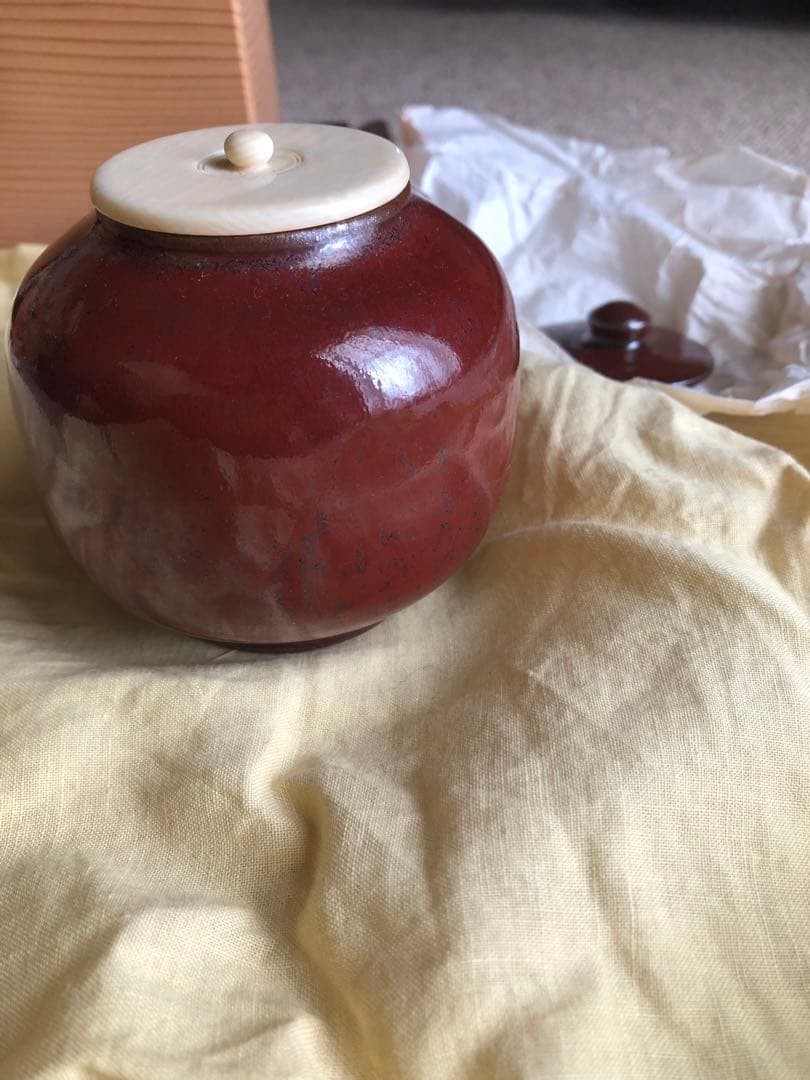 鉄砂　茶入　安東五　氏作　共箱入　替蓋付き