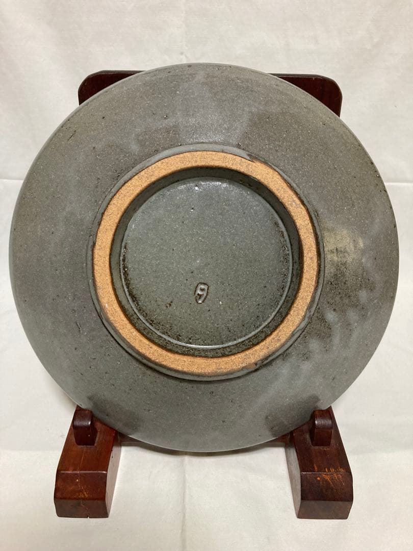 島岡達三　地釉象嵌縄文皿　人間国宝　益子焼　民藝　濱田庄司の弟子