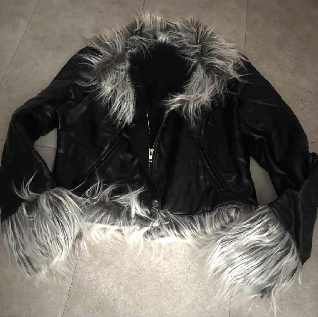 ボリュームファー 合皮 レザー y2k グランジ　平成　ギャル　パンク　お兄系