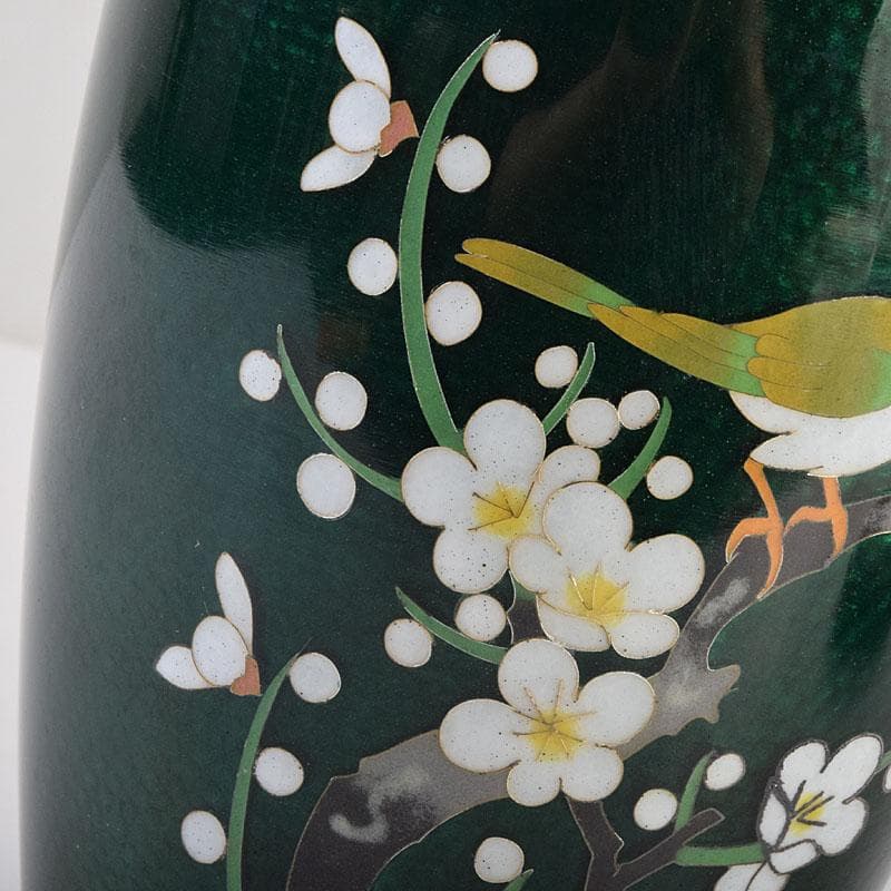 七宝焼　熱化工業　透釉　花鳥文　花瓶　唐木台・箱付　V　R9322