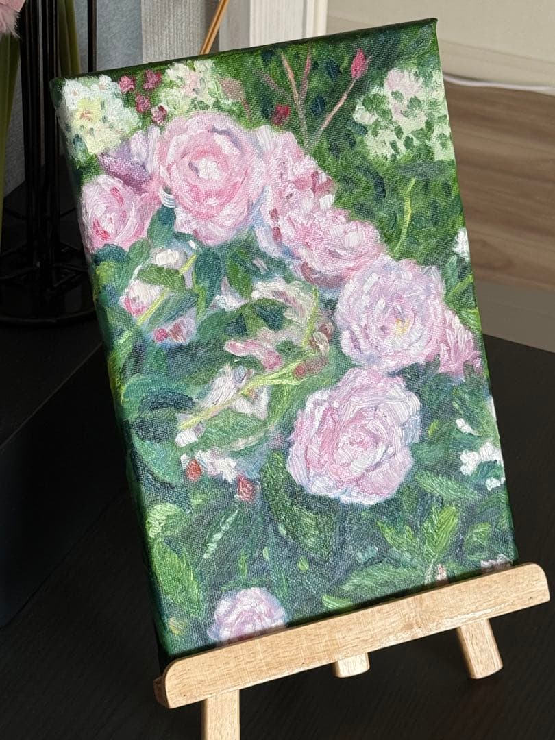 「薔薇満開」　手描き　油絵　風景画　原画　油彩画　花　バラ