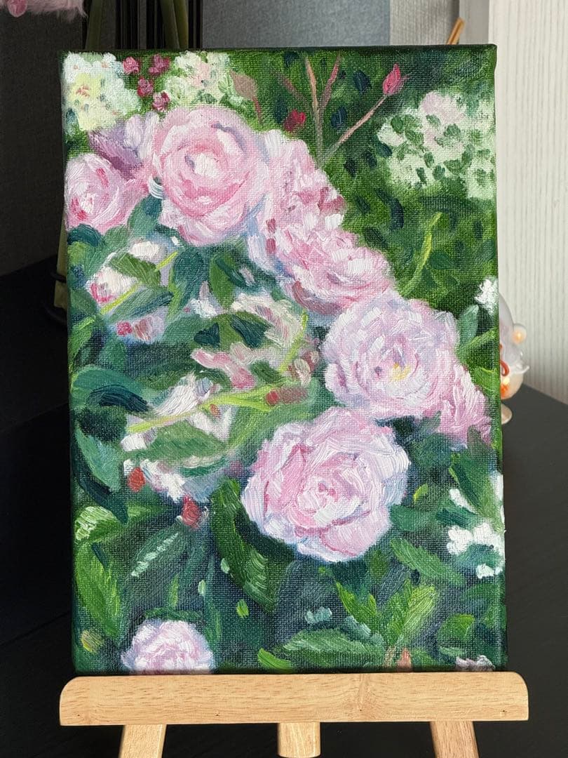 「薔薇満開」　手描き　油絵　風景画　原画　油彩画　花　バラ